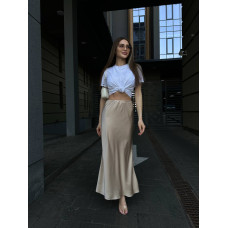 Шовкова спідниця жіноча (максі, на резинці), Трендова модель для створення образів бежева 42-46 арт. 084 Шовкова спідниця жіноча (максі, на резинці), Трендова модель для створення образів бежева 42-46 арт. 084